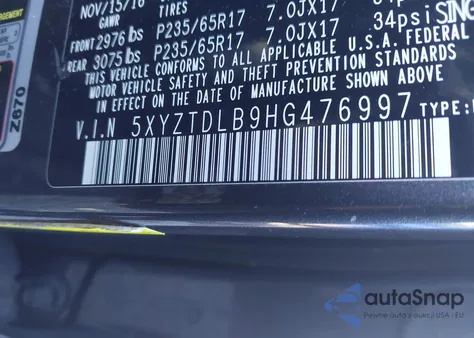 2017 Hyundai Santa Fe Sport 2.4L z USA, uszkodzony, nr VIN 5XYZTDLB9HG476997